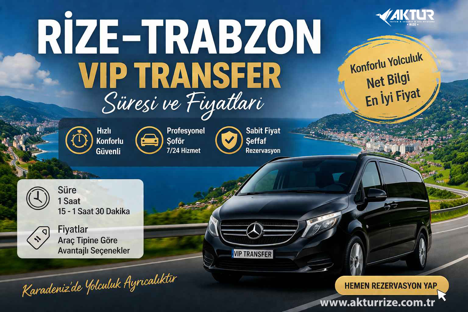 Rize–Trabzon arası VIP transfer süresi ve fiyatları