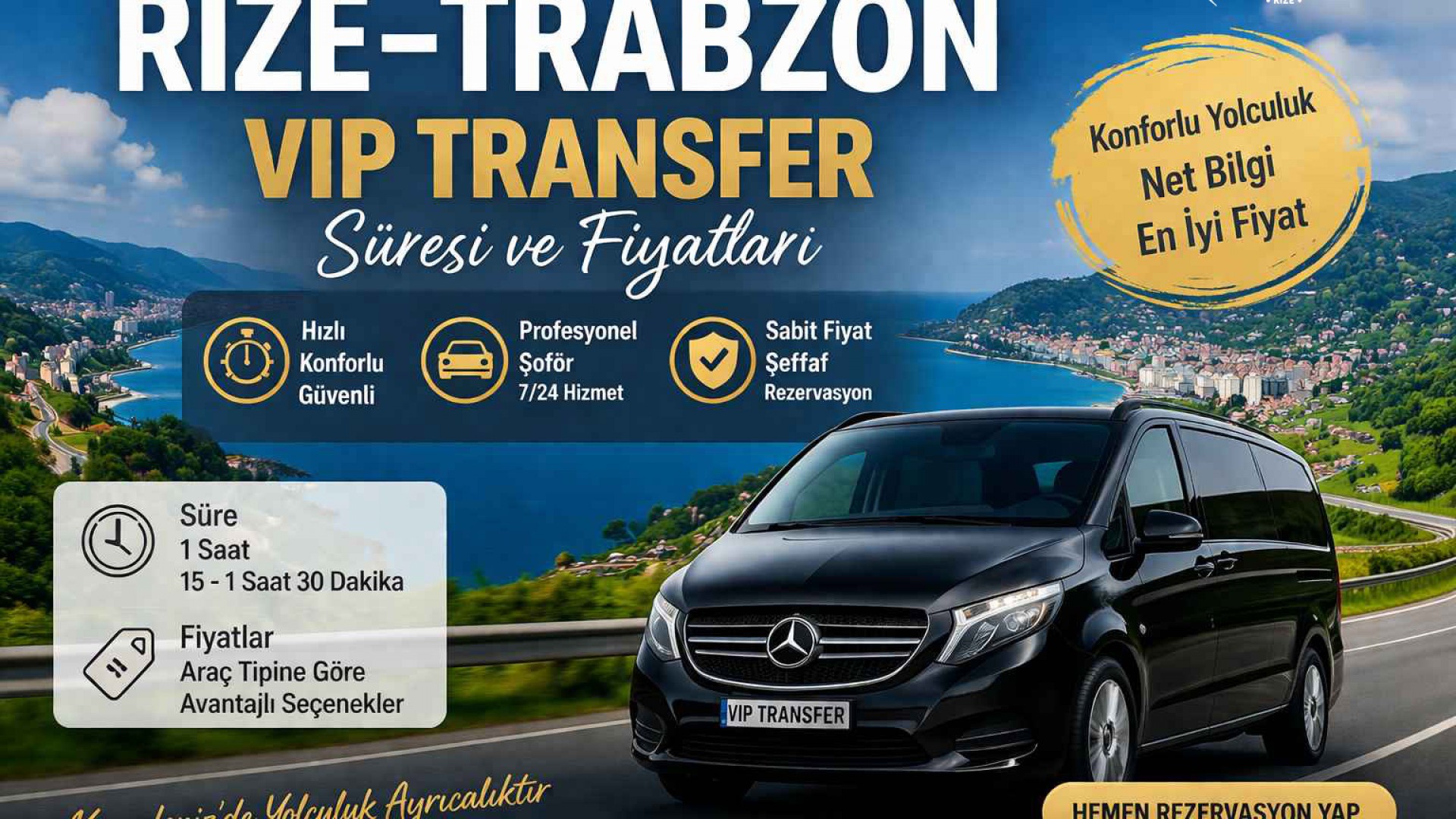 Rize–Trabzon arası VIP transfer süresi ve fiyatları
