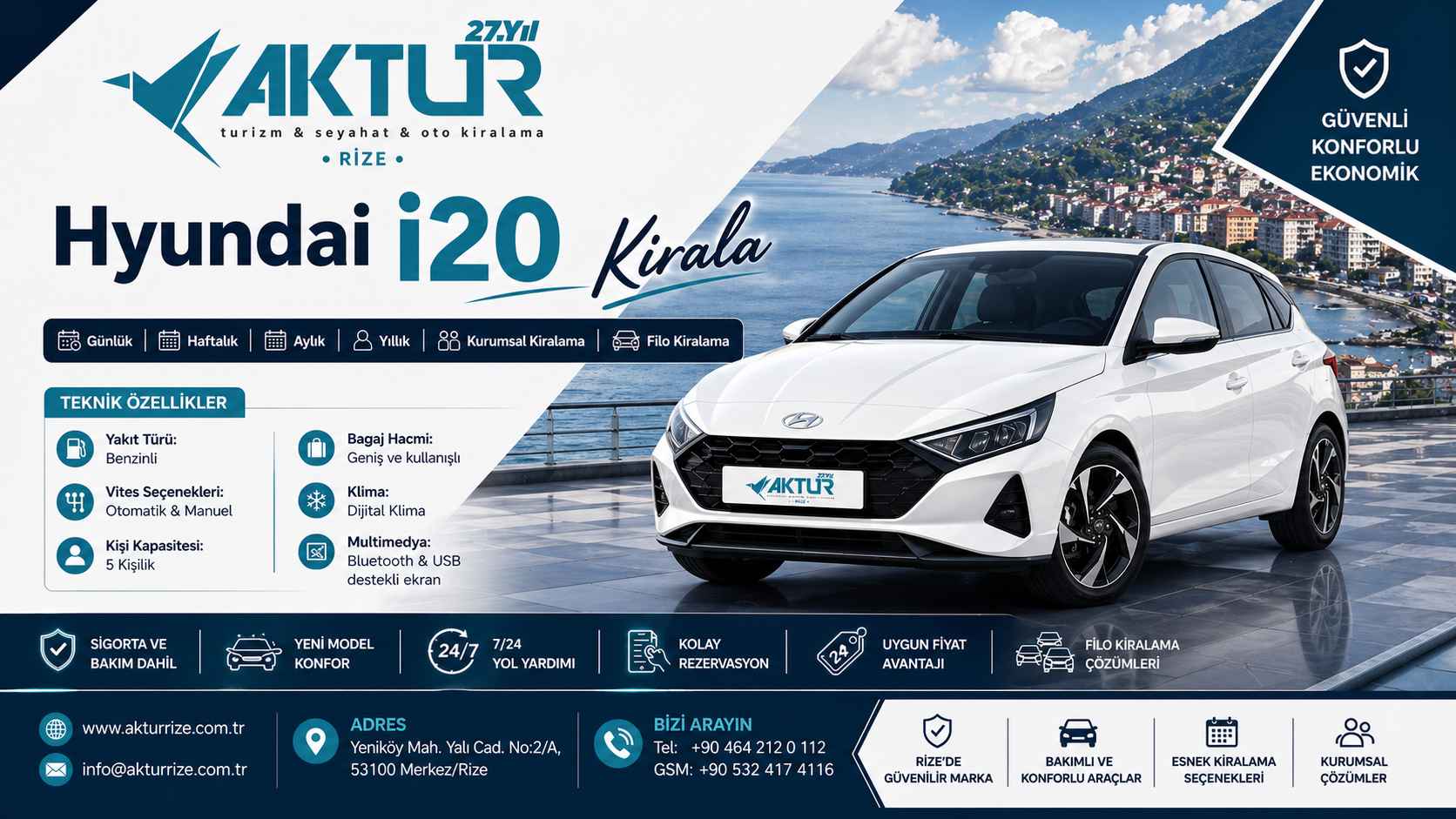 rize oto kiralama hyundai i20 kirala