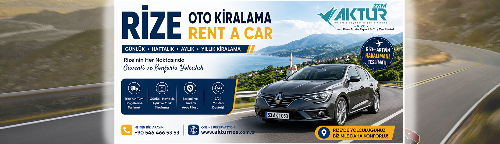 Aktur Rize oto kiralama rent a car ve havalimanı transfer hizmetleri