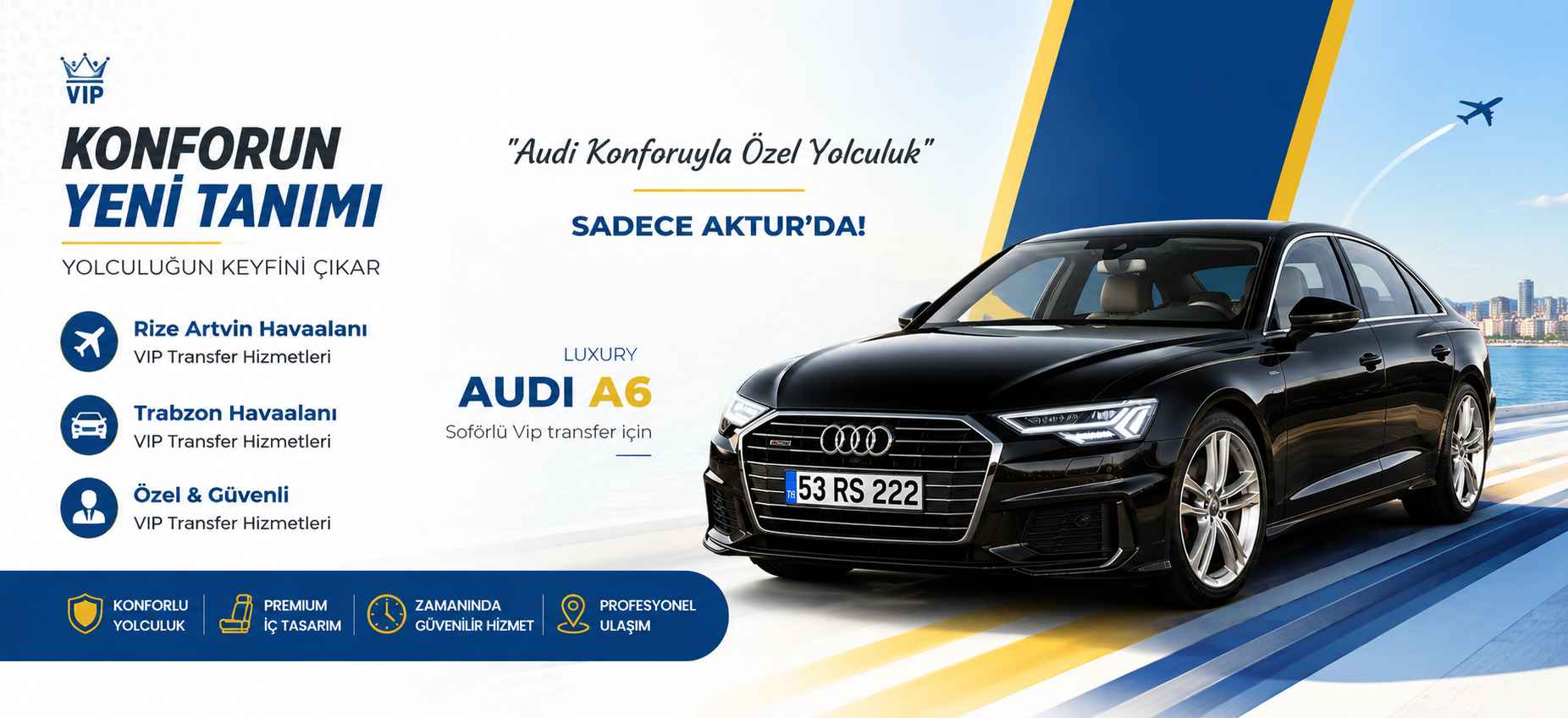 Aktur Rize VIP Transfer hizmetinde kullanılan lüks Audi A6 RS aracı