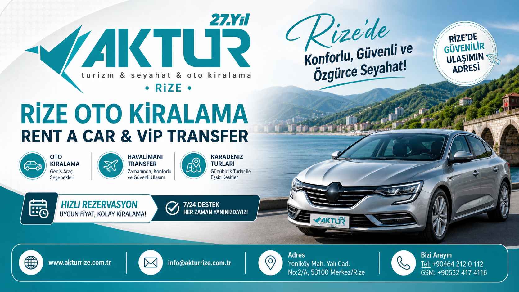 Rize oto kiralama ve rent a car hizmeti - Aktur Rize araç filosu ve havalimanı transfer seçenekleri