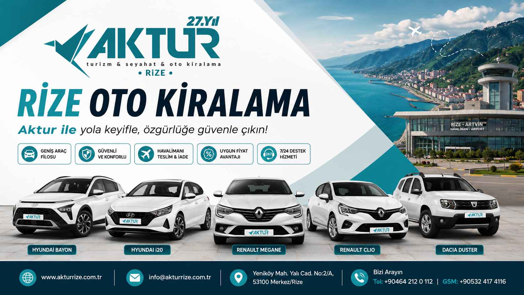 Rize oto kiralama hizmetleri - Aktur Rize Rent a Car ekonomik SUV premium araç kiralama