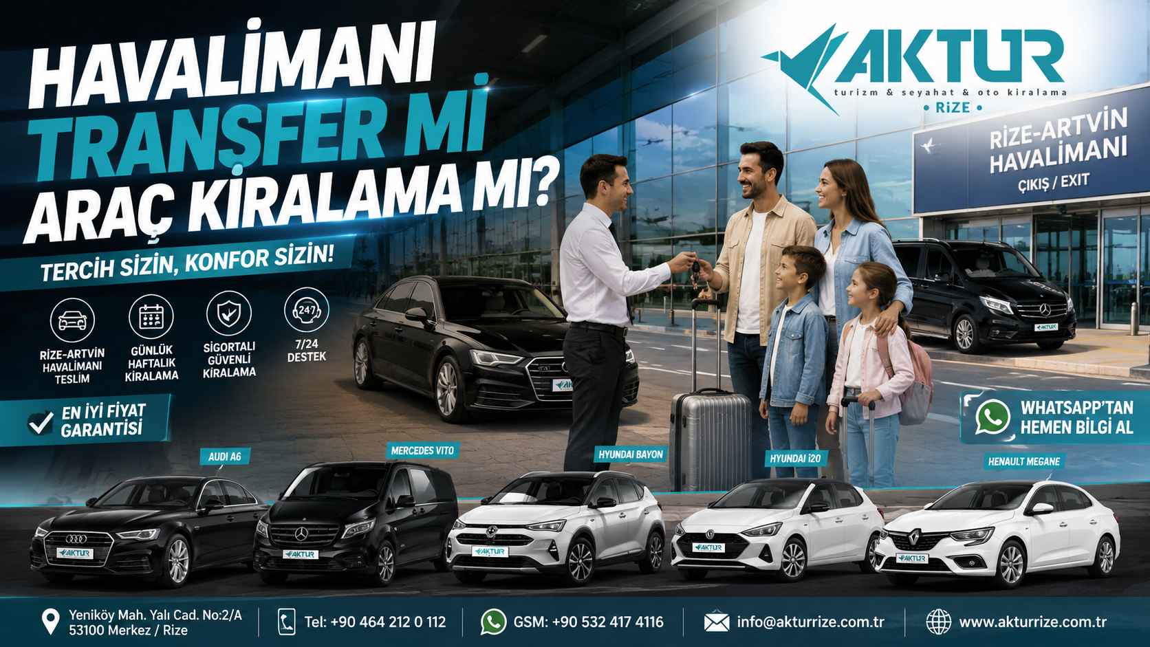 Rize-Artvin Havalimanı araç kiralama ve transfer hizmetleri - Aktur Rize Turizm araç filosu