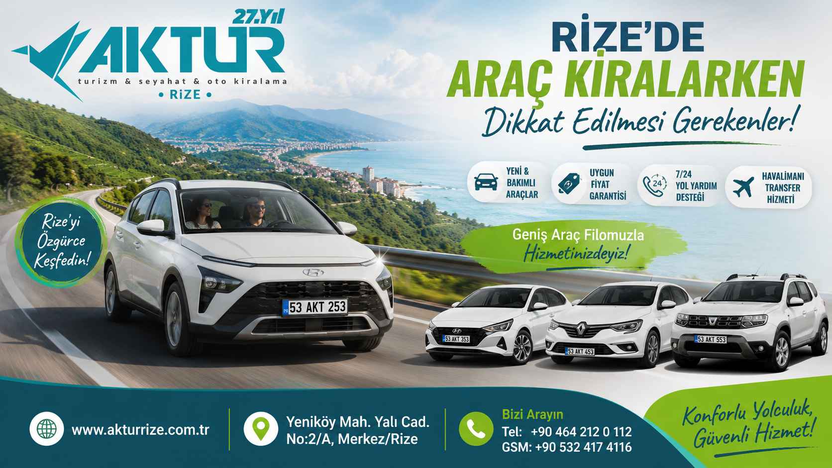 Rize oto kiralama hizmeti - Aktur Rize Rent a Car araç teslim ve havalimanı kiralama
