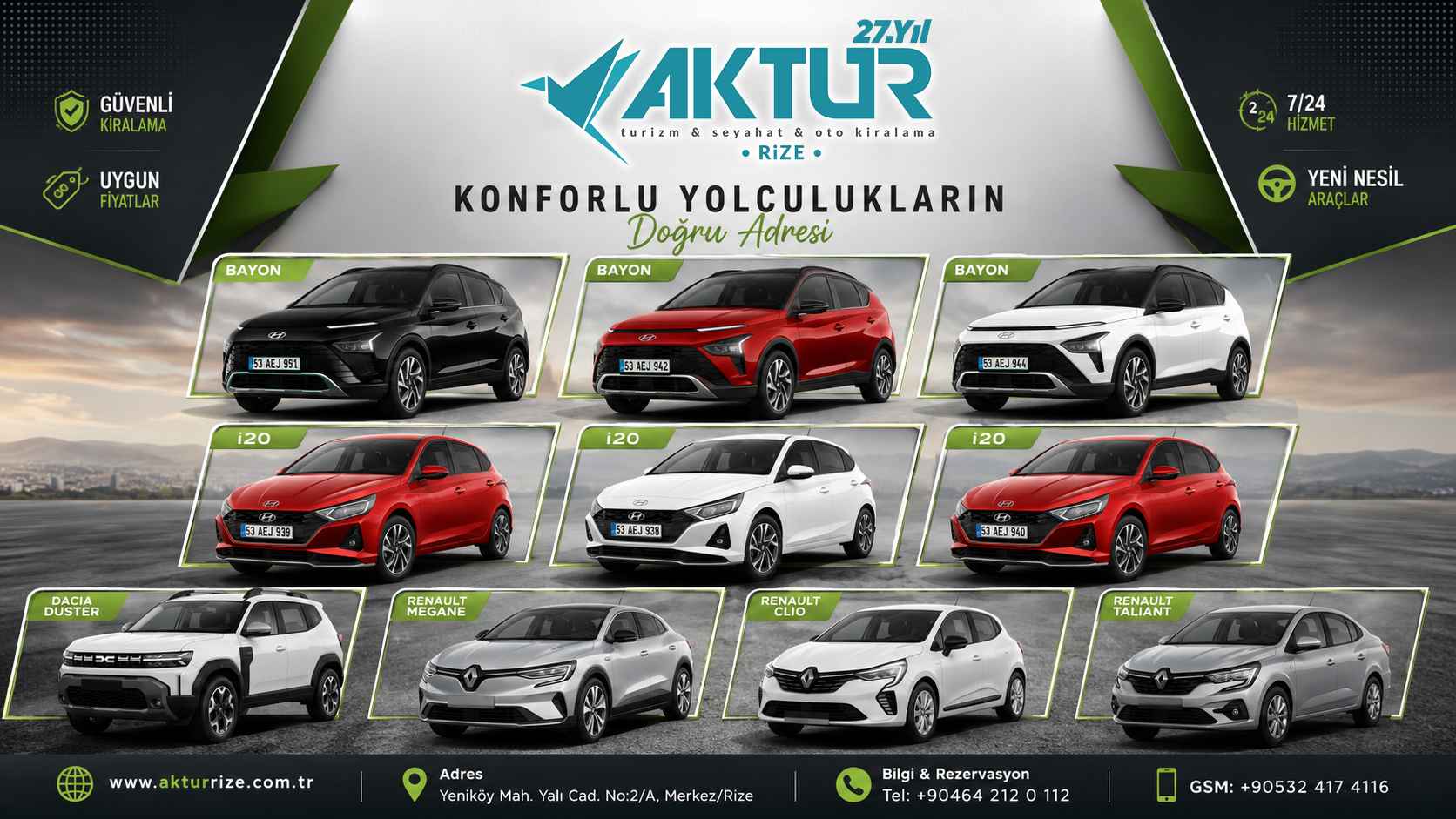 Rize oto kiralama Aktur Rize araç kiralama hizmetleri Rize-Artvin Havalimanı rent a car
